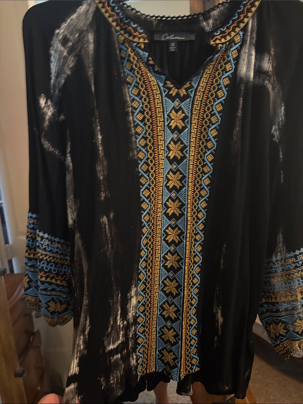 CALE Black Tunic with Blue & Gold Embroidery